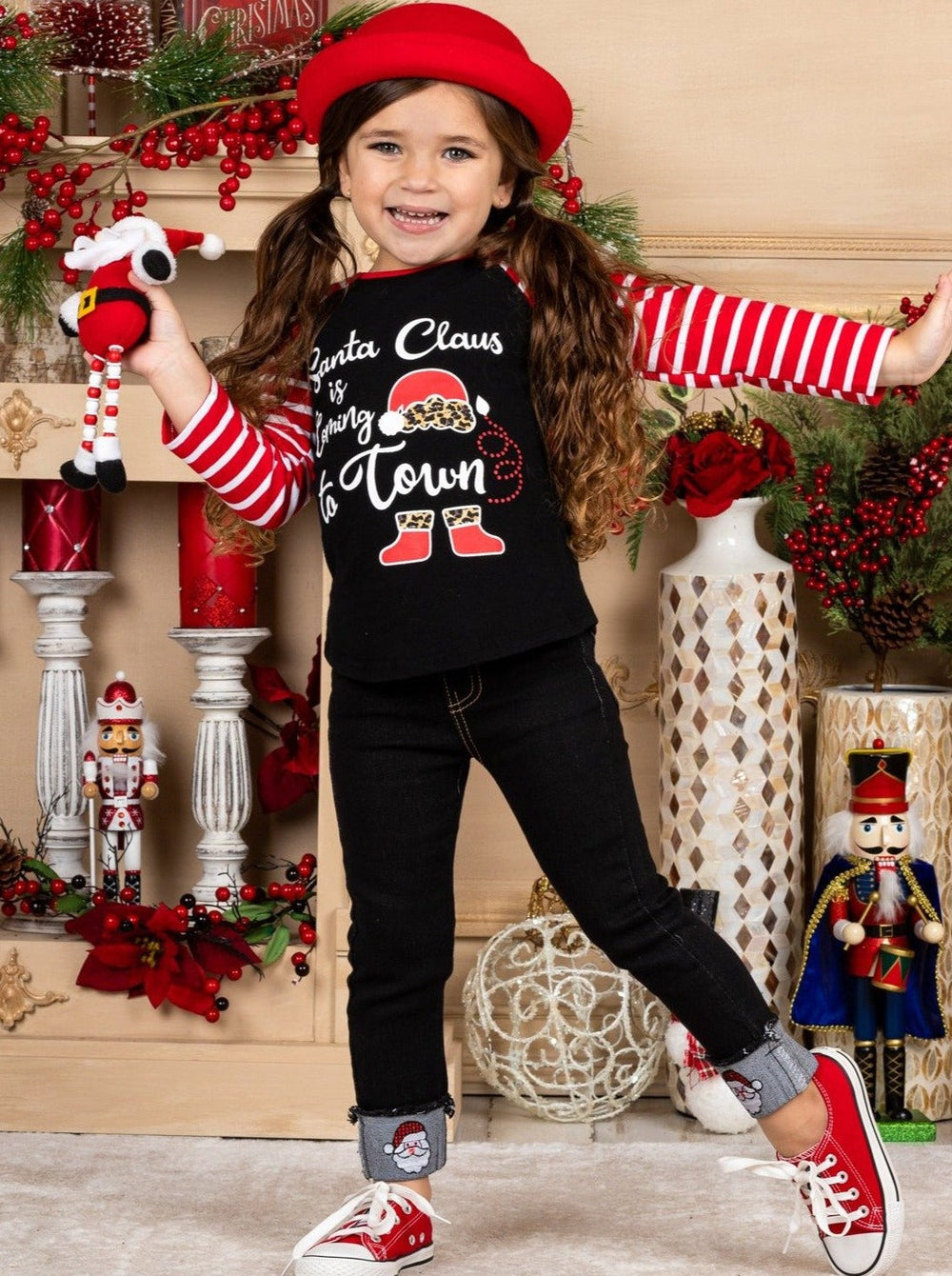 Cute Winter Sets | Santa Claus Is Coming To Town Cuffed Jeans Set