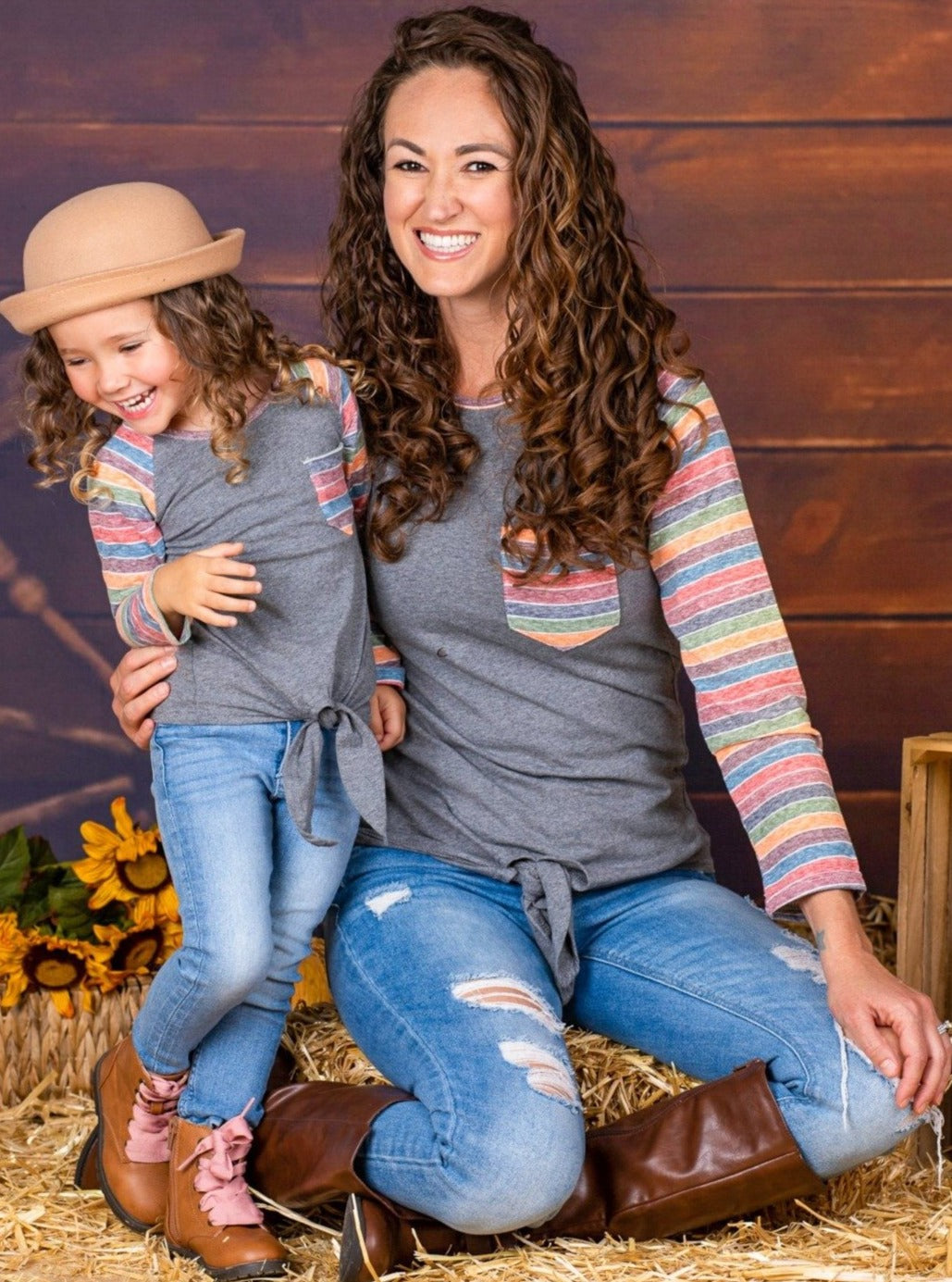 Mommy & Me Matching Raglan Sleeve Knot Pocket Top - Mia Belle Girls