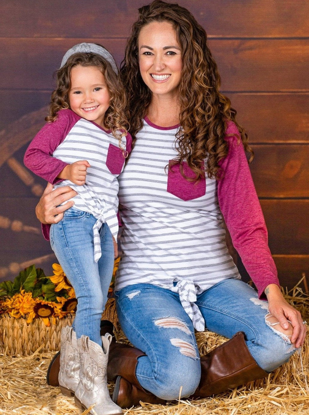 Mommy & Me Matching Raglan Sleeve Knot Pocket Top - Mia Belle Girls