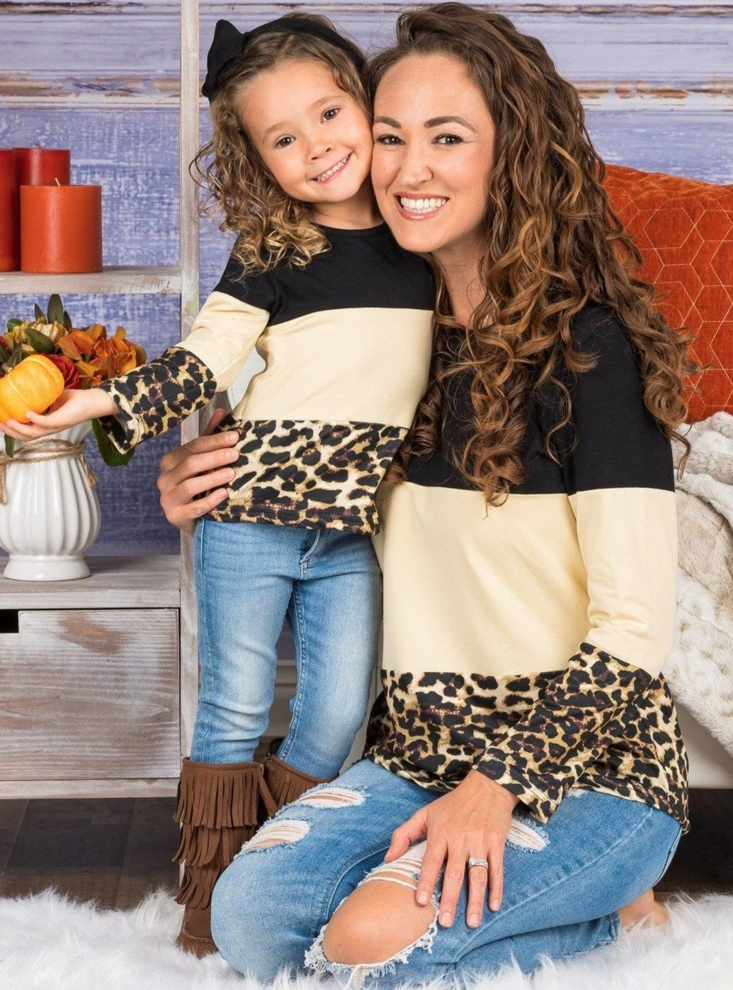 Mommy and Me Matching Tops | Leopard Print Colorblock Tops | Girls Clothes