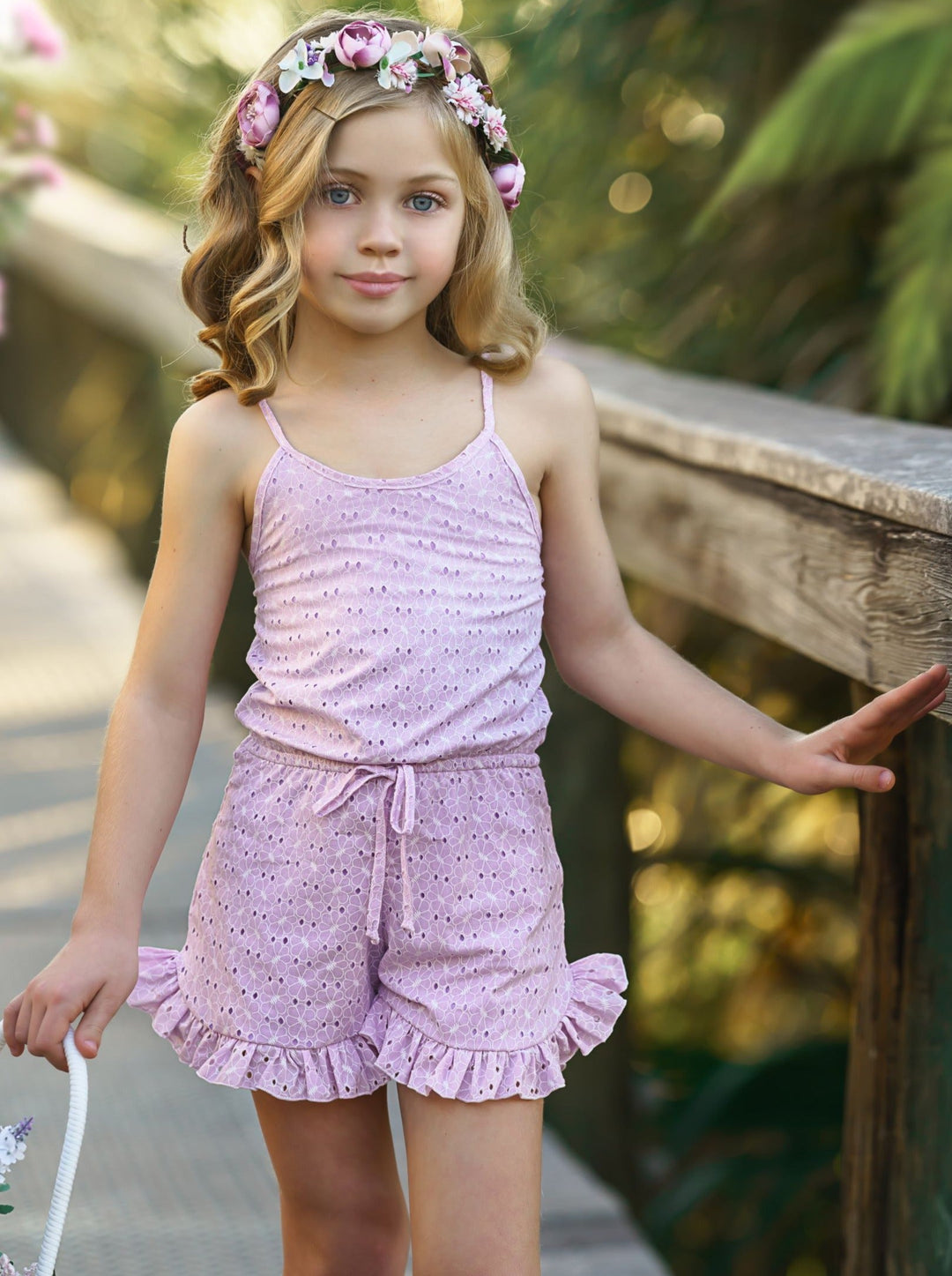 Girls Spring Outfits | Eyelet Halter Drawstring Ruffled Hem Romper