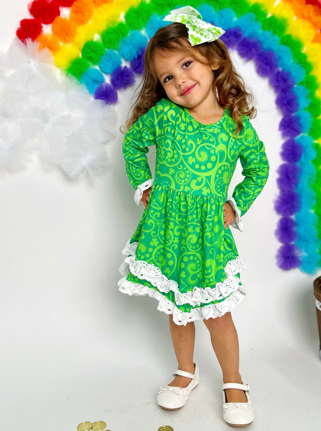 Girls St. Patrick’s Day Paisley Flared Sleeve Crochet 2-Tier Dress