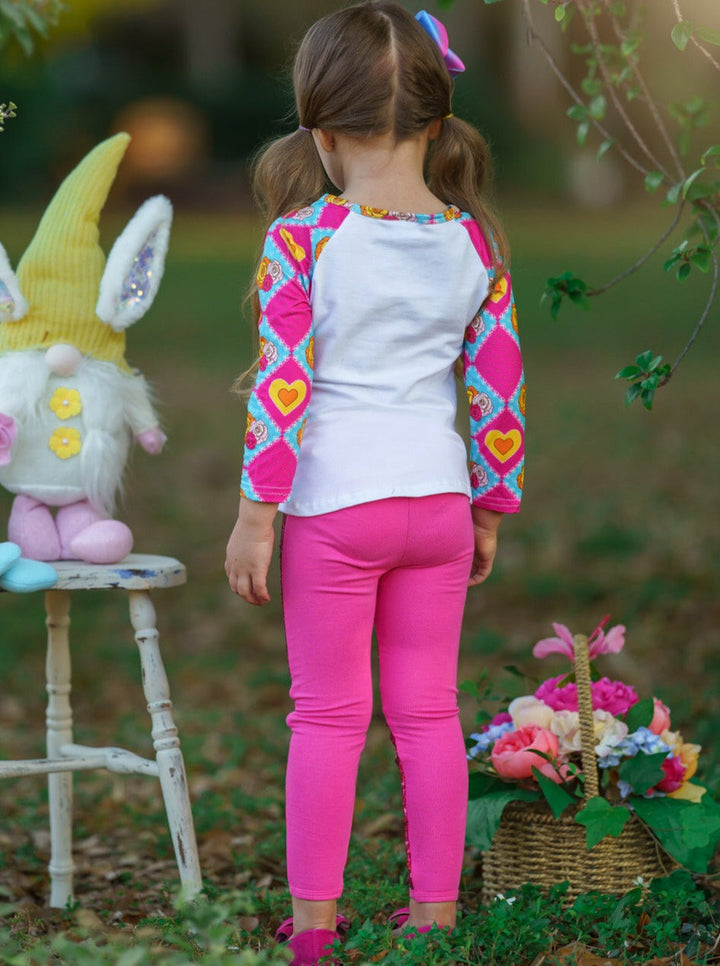 Girls Easter Lovin' Applique Top and Hot Pink Sequin Leggings Set