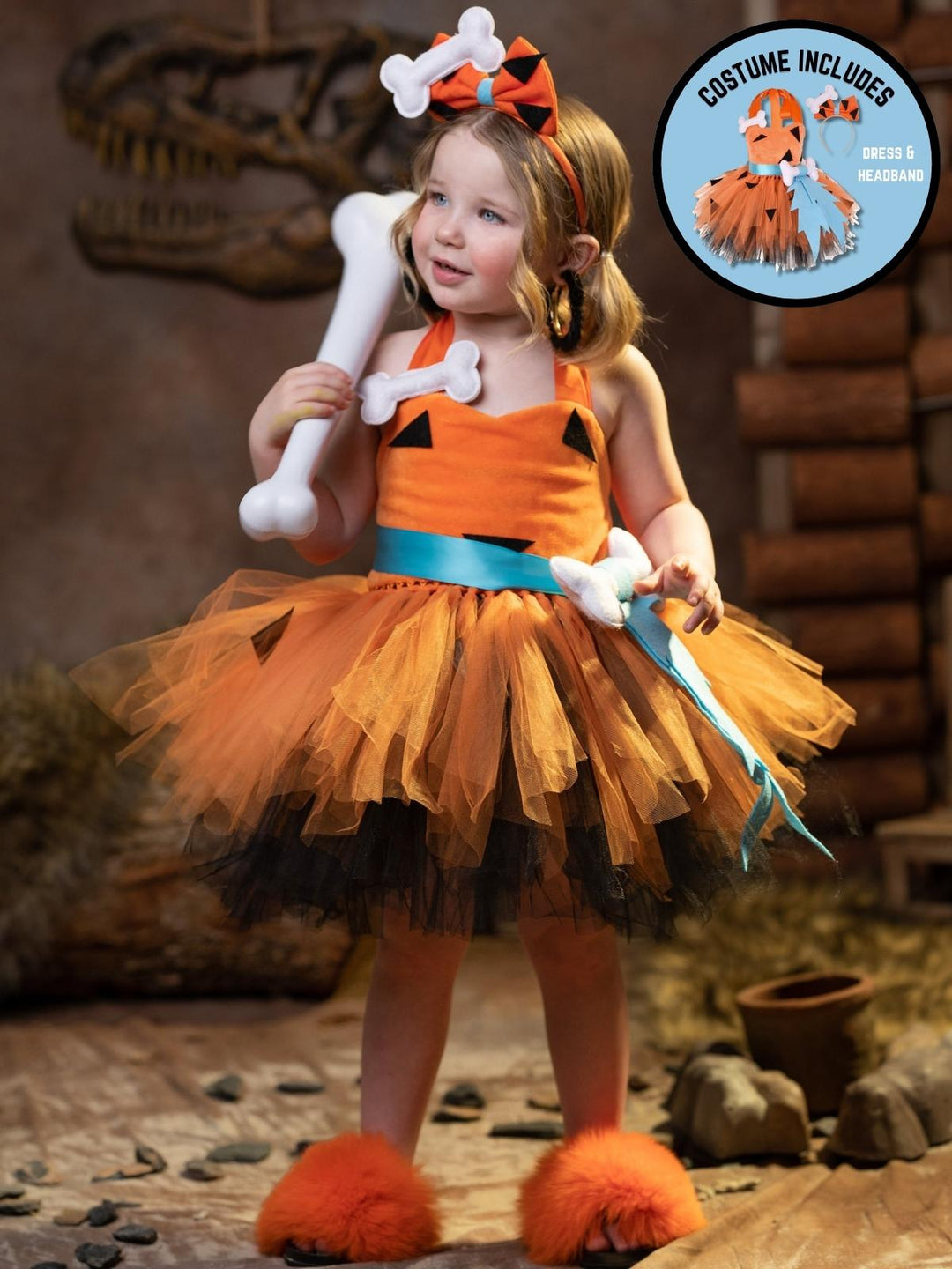 Kids Halloween Costumes | Flintstones Pebbles Dress | Mia Belle Girls