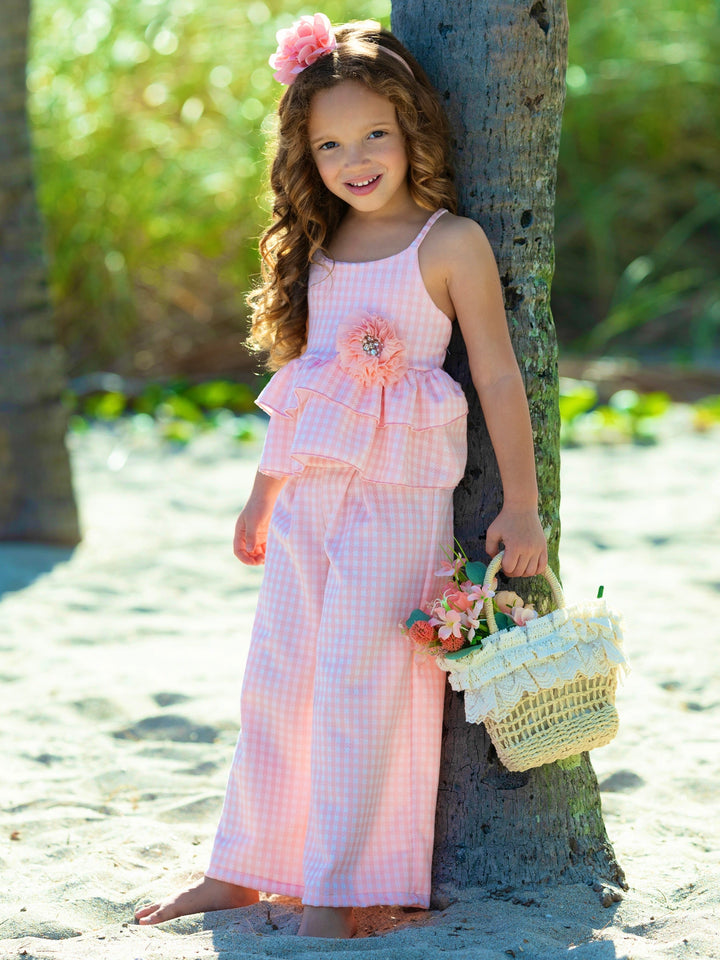 Paradise Pink Gingham Top and Palazzo Pants Set