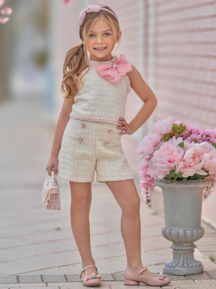 Mia Belle Girls Halter Tweed Top And Short Set | Girls Elevated Casual