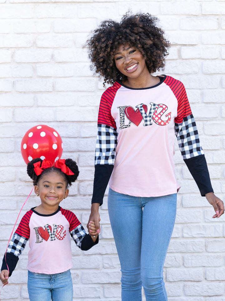 Mommy and Me Love Gingham Graphic Raglan Tee