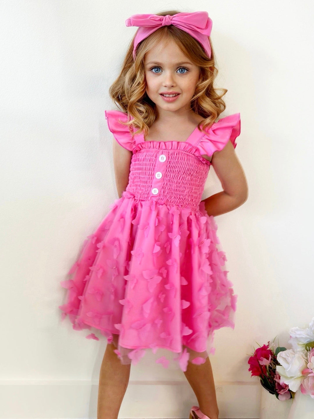 Mia Belle Girls | Pink Smocked Butterfly Dress | Girls Spring Dresses