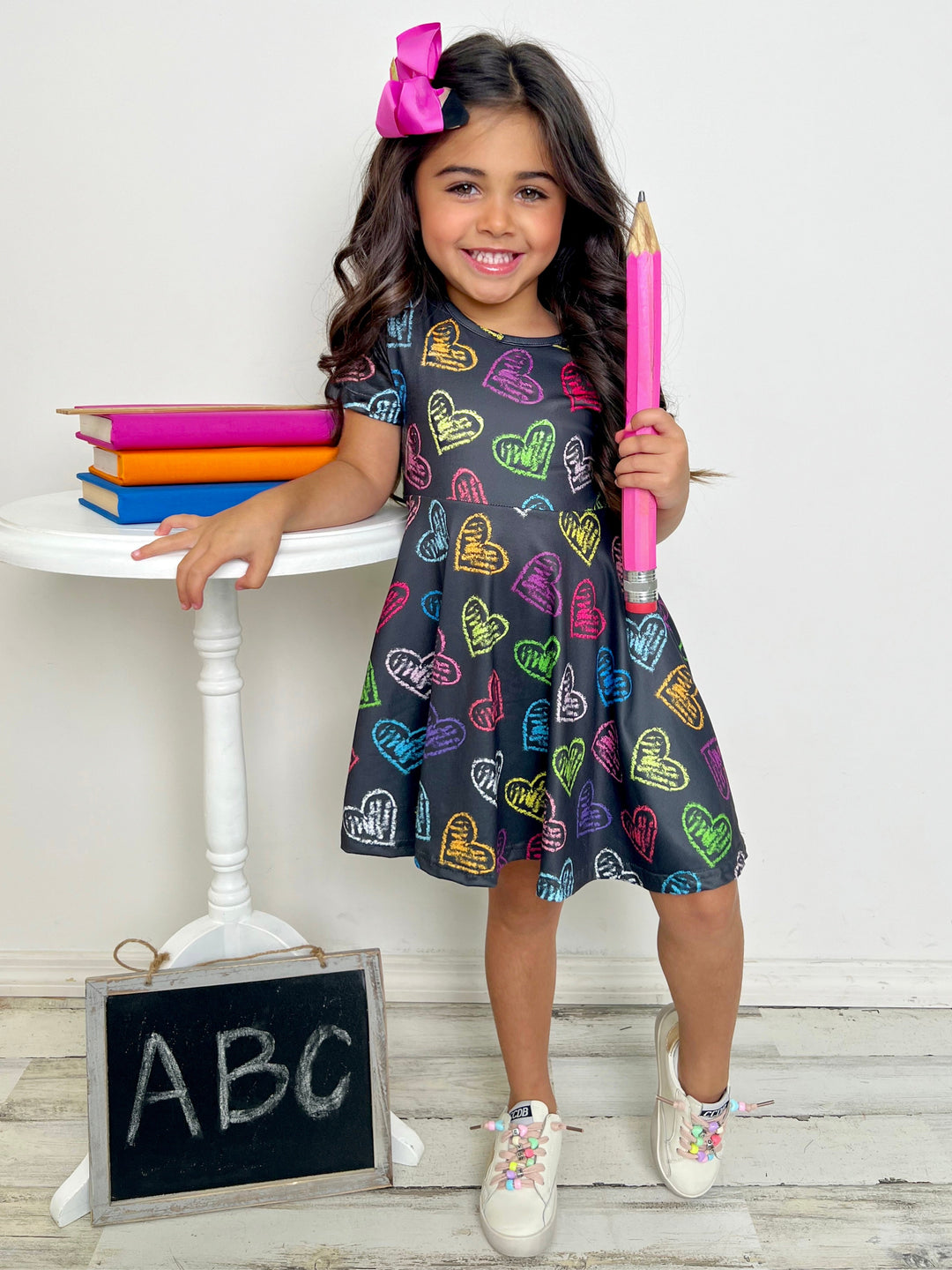 Back To School Dresses | Neon Heart Skater Dress | Mia Belle Girls