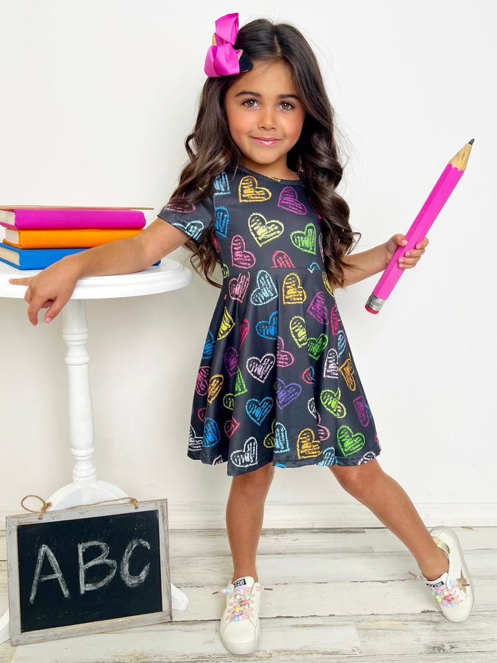 Back To School Dresses | Neon Heart Skater Dress | Mia Belle Girls