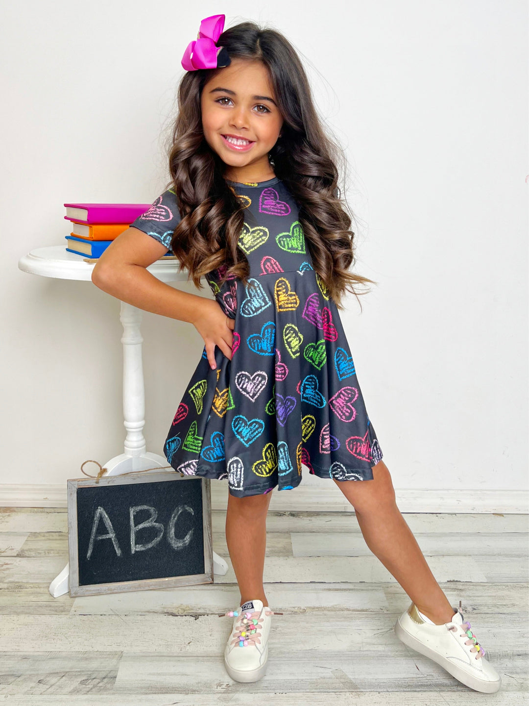 Back To School Dresses | Neon Heart Skater Dress | Mia Belle Girls