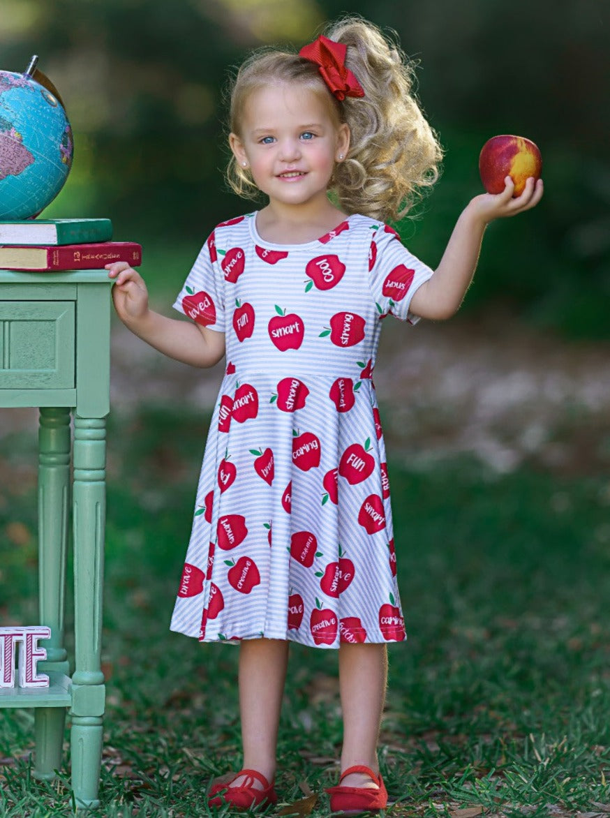 Back To School Dresses | Apple Stripe Skater Dress | Mia Belle Girls