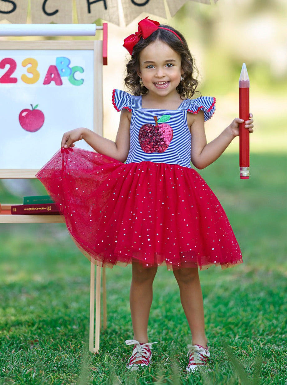 1st Day of School Clothes | Sequin Apple Tutu Dress | Mia Belle Girls