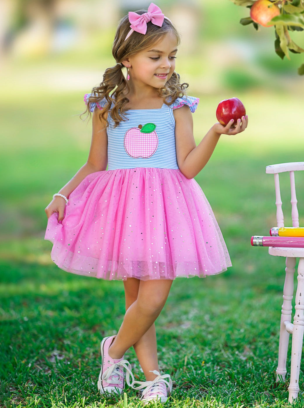 Mia Belle Girls | Apple Sparkle Tutu Dress | Back To School Dresses