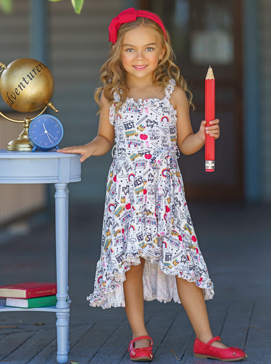 Back To School Clothes | School Doodle Hi-Lo Dress | Mia Belle Girls