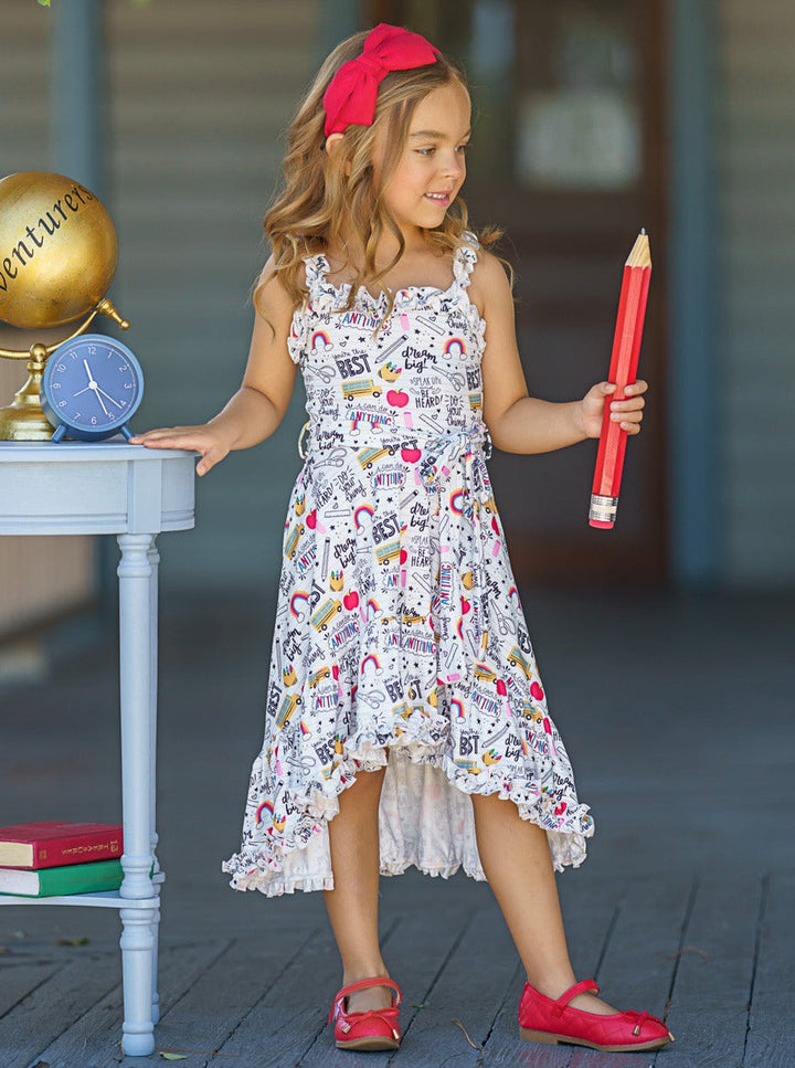 Back To School Clothes | School Doodle Hi-Lo Dress | Mia Belle Girls