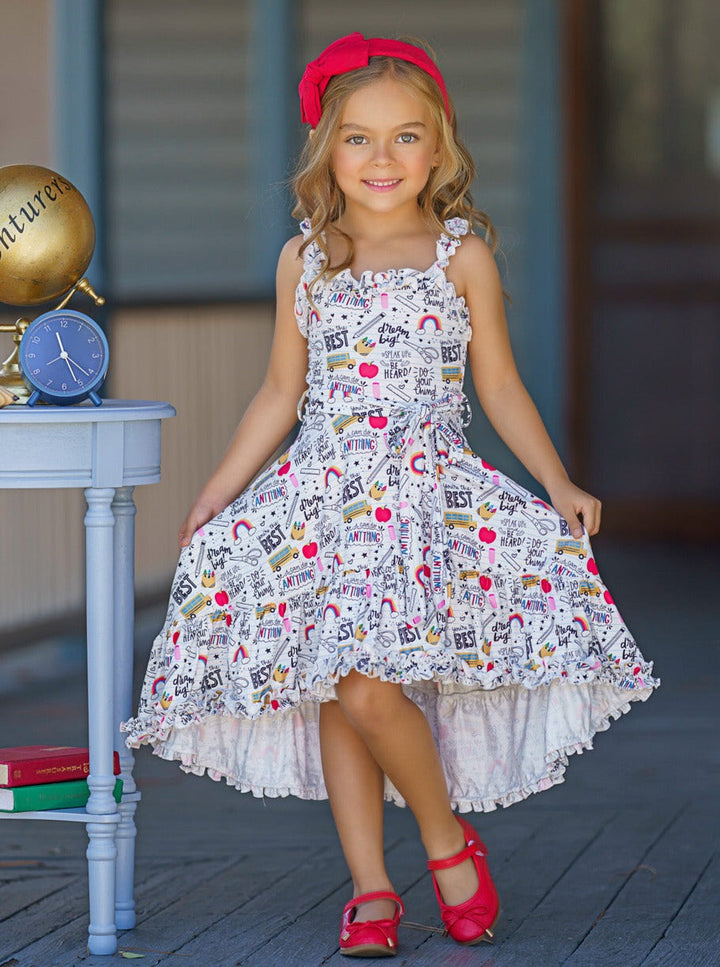 Back To School Clothes | School Doodle Hi-Lo Dress | Mia Belle Girls