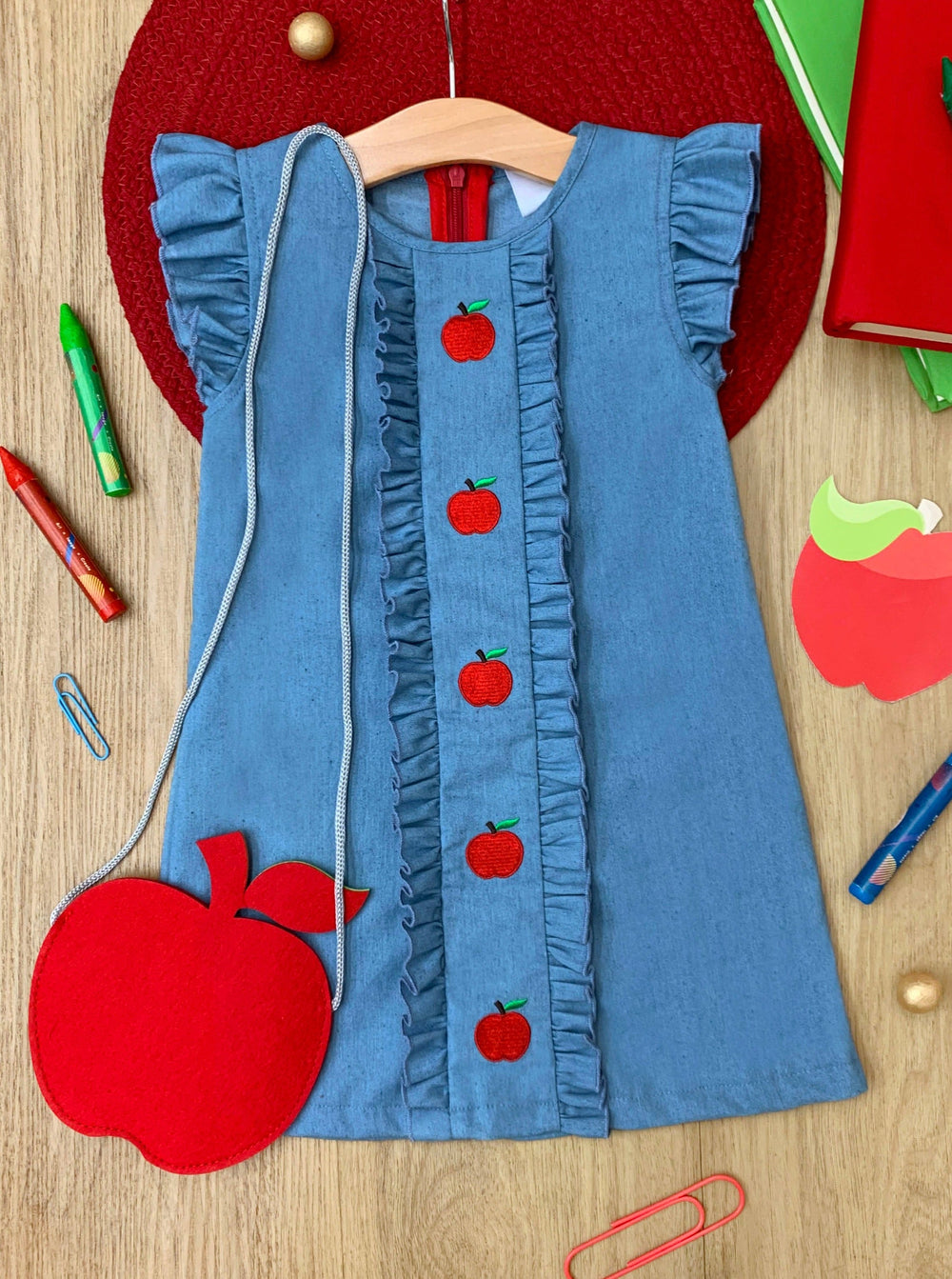 Mia Belle Girls Flutter Sleeve Denim Dress | Back To School Outfits