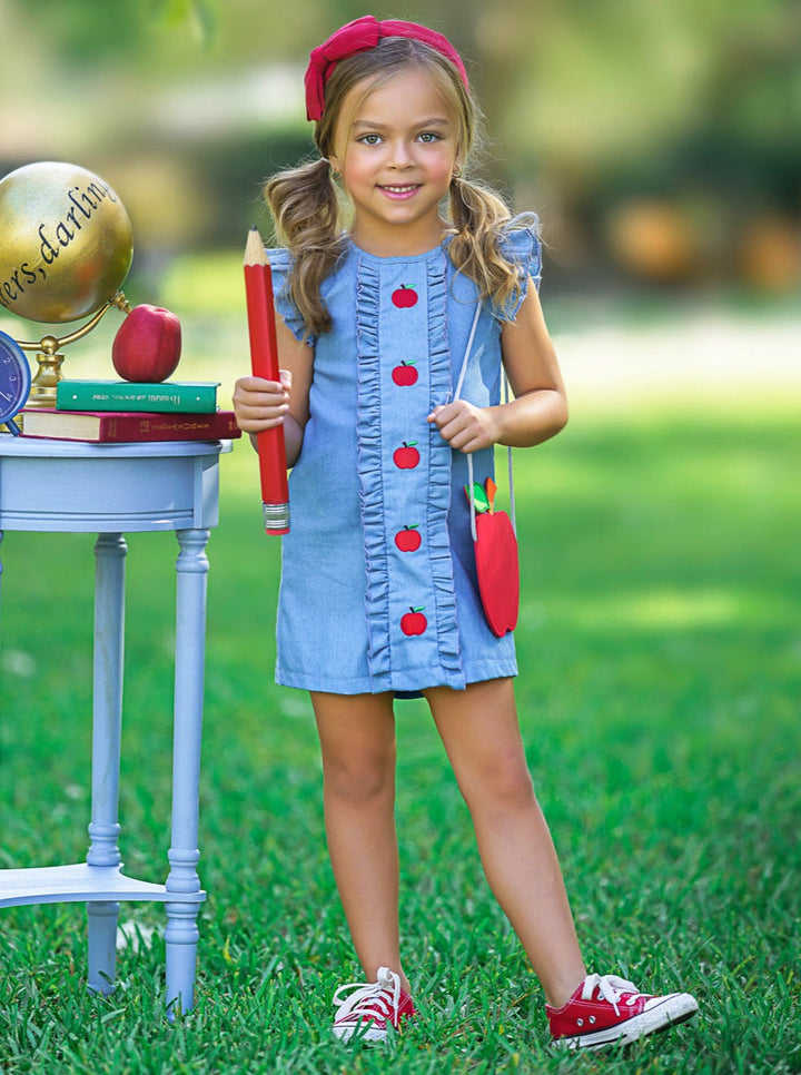 Mia Belle Girls Flutter Sleeve Denim Dress | Back To School Outfits