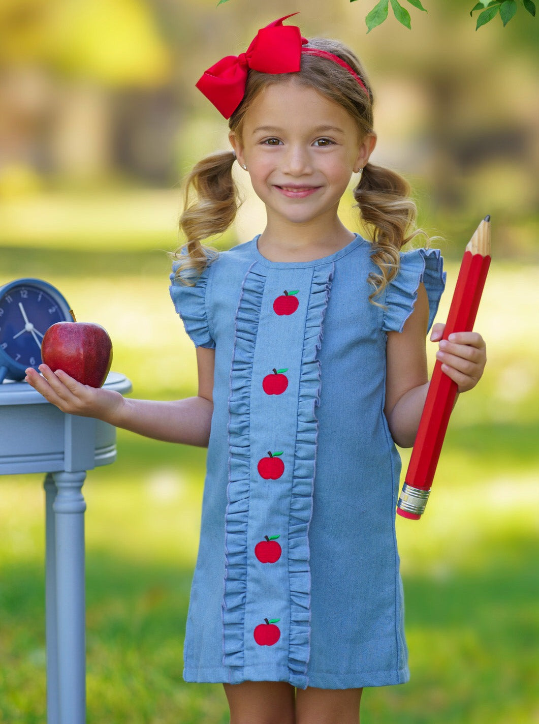 Mia Belle Girls Flutter Sleeve Denim Dress | Back To School Outfits