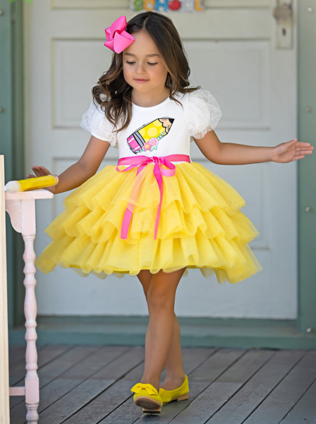 Mia Belle Girls Puff Sleeve Tutu Dress | Back To School Dresses