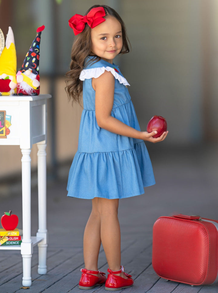 Mia Belle Girls Ruffle Collar Denim Dress | Back To School Dresses