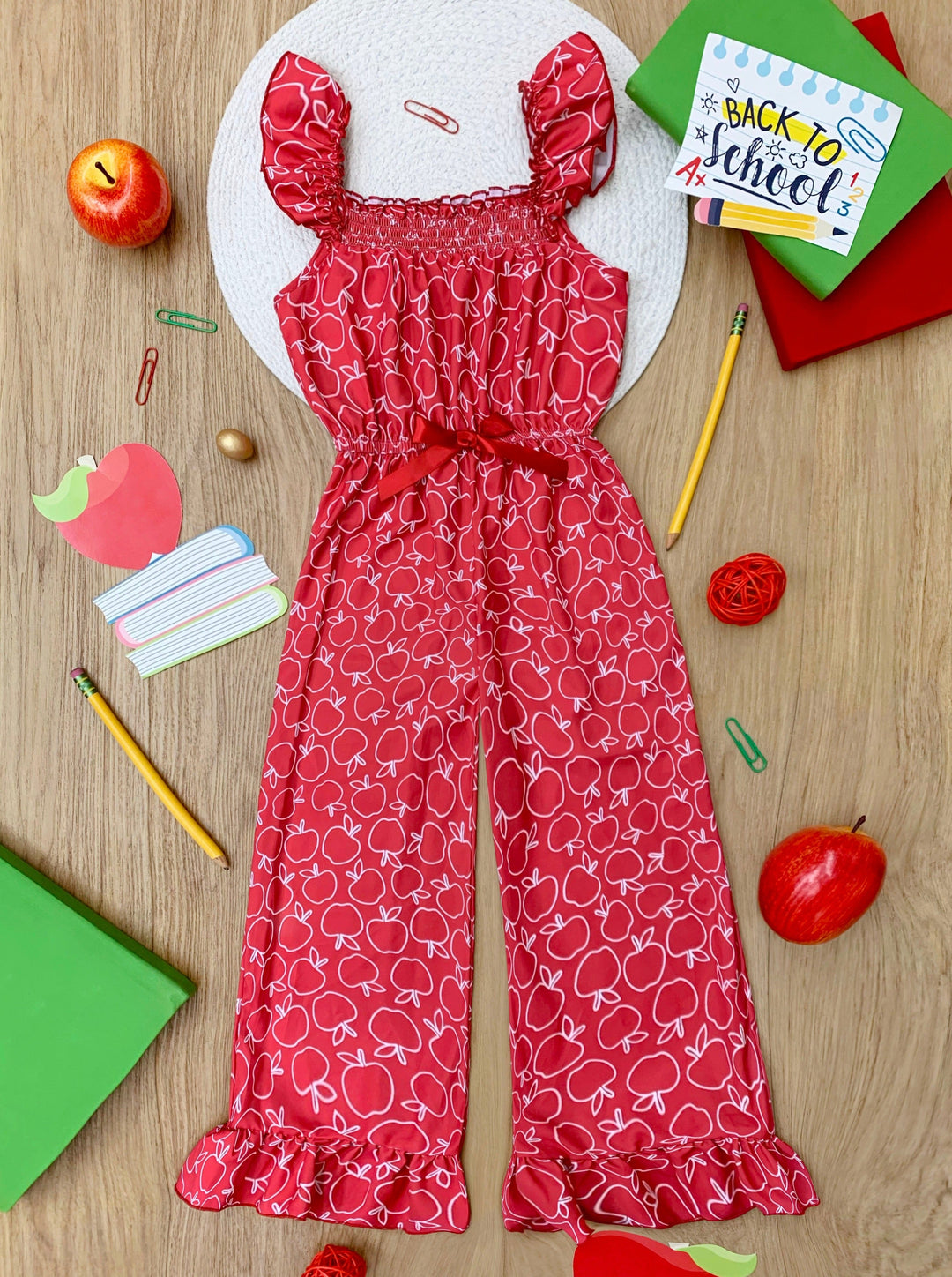 Mia Belle Girls Red Apple Jumpsuit | Back To School