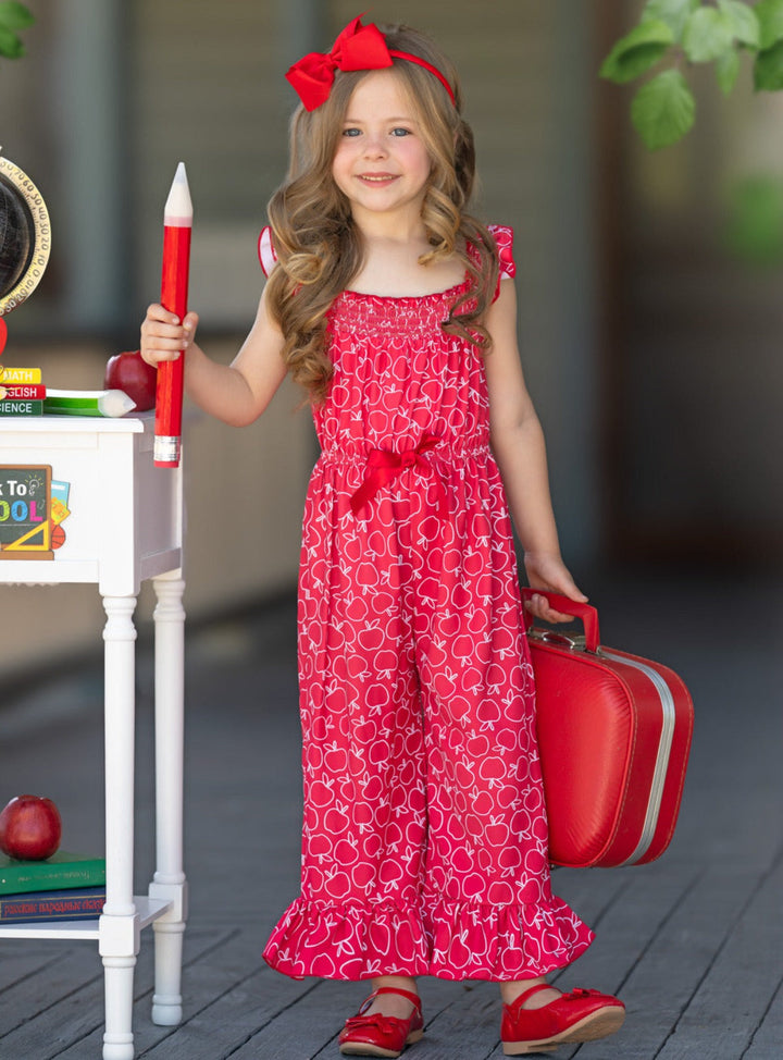 Mia Belle Girls Red Apple Jumpsuit | Back To School