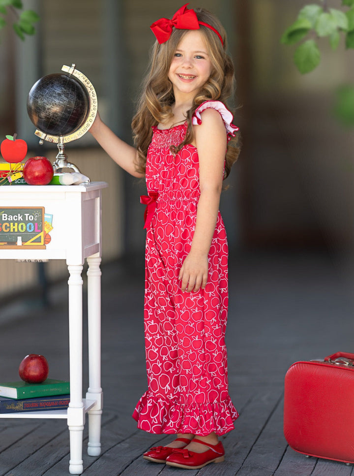 Mia Belle Girls Red Apple Jumpsuit | Back To School