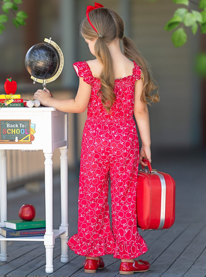 Mia Belle Girls Red Apple Jumpsuit | Back To School