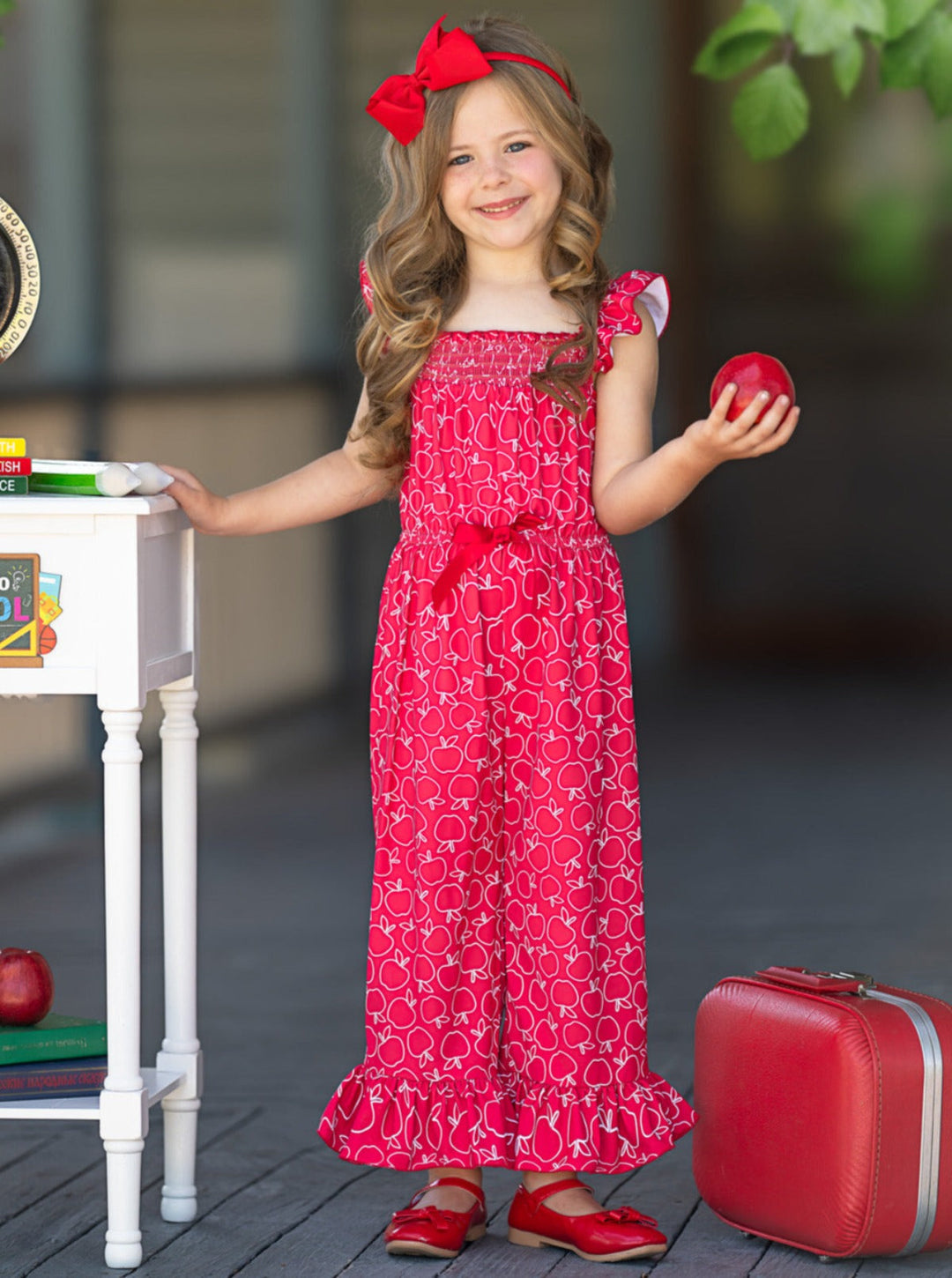 Mia Belle Girls Red Apple Jumpsuit | Back To School