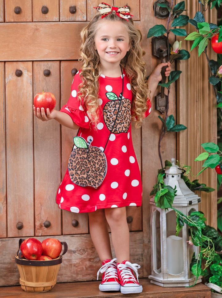 First Day of School Polka Dot Dress Hairbow & Purse | Mia Belle Girls