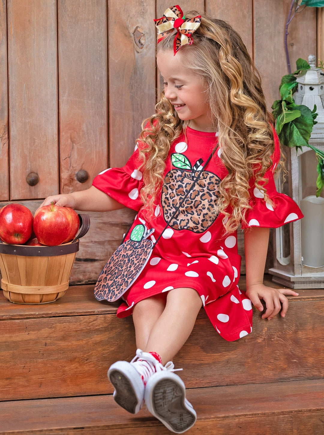 First Day of School Polka Dot Dress Hairbow & Purse | Mia Belle Girls