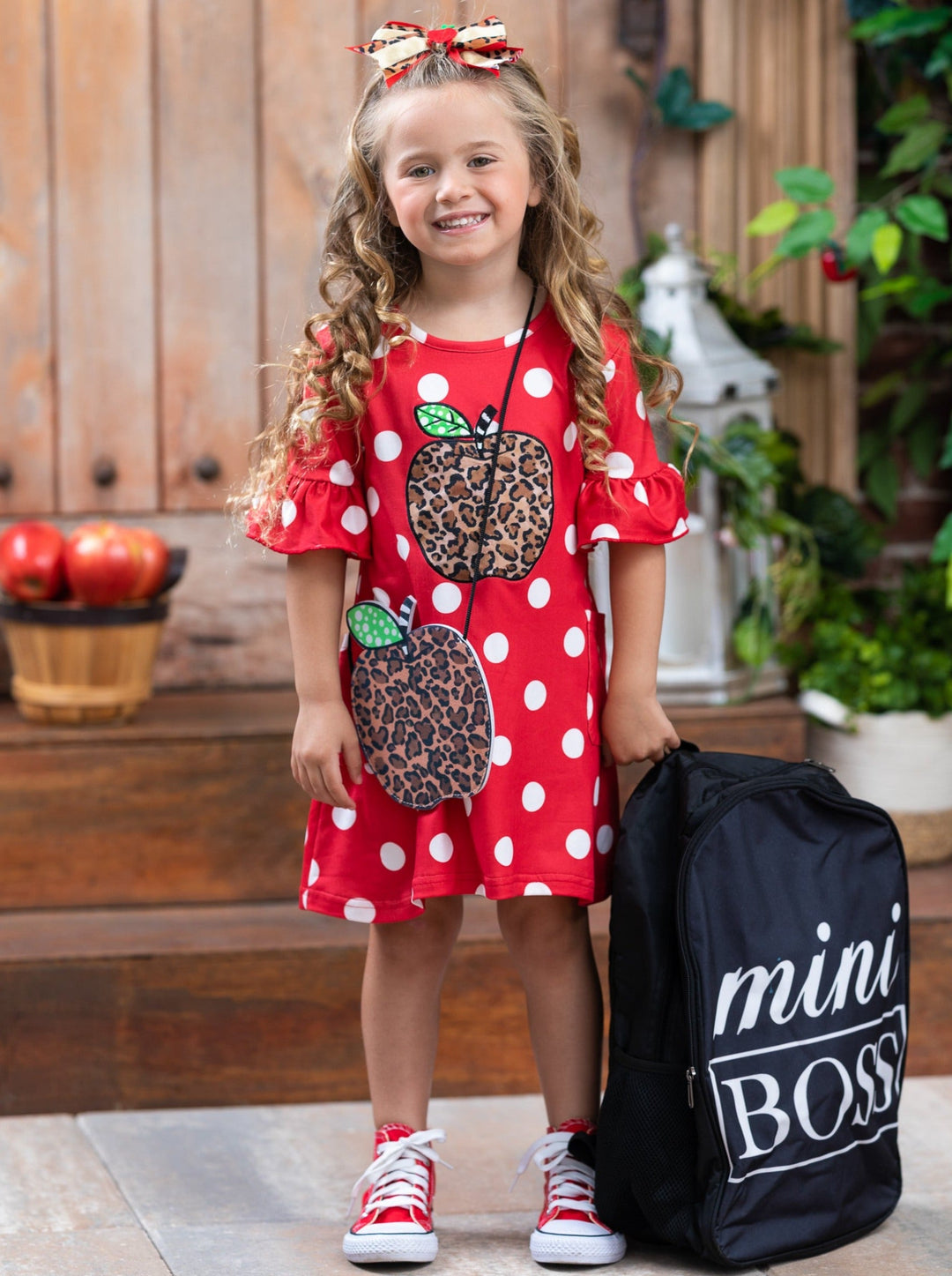 First Day of School Polka Dot Dress Hairbow & Purse | Mia Belle Girls