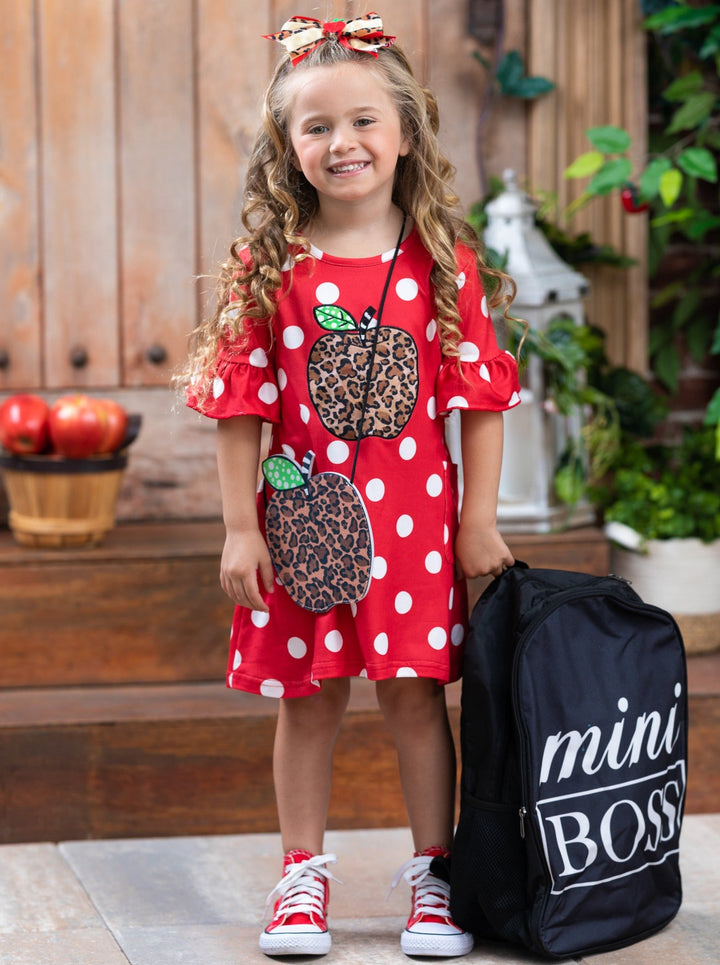 First Day of School Polka Dot Dress Hairbow & Purse | Mia Belle Girls