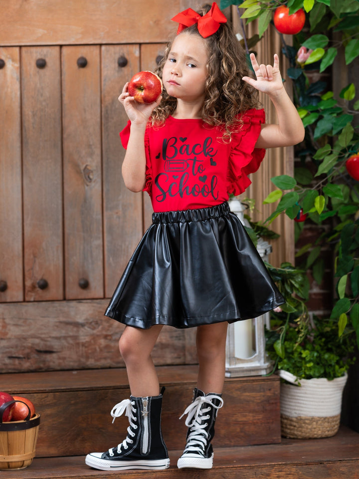 1st Day of School | Top & Vegan Leather Skirt Set  | Mia Belle Girls