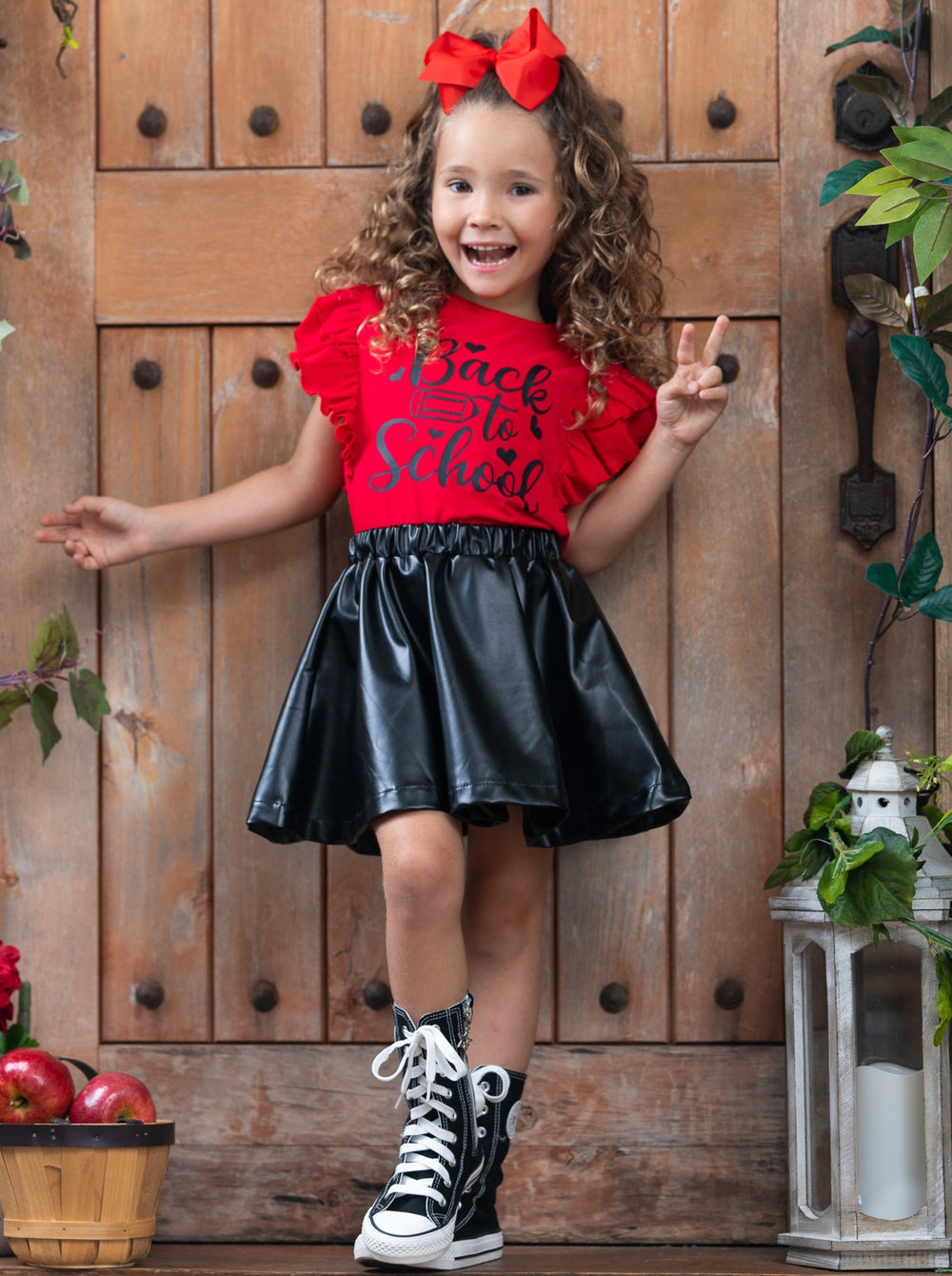 1st Day of School | Top & Vegan Leather Skirt Set  | Mia Belle Girls