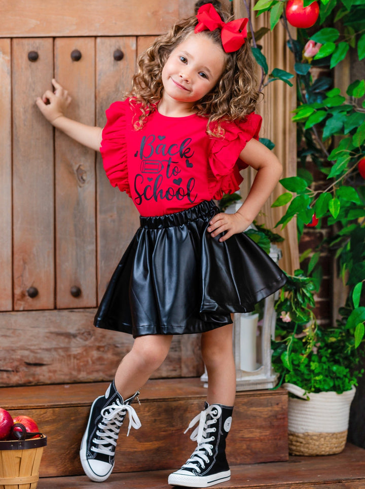 1st Day of School | Top & Vegan Leather Skirt Set  | Mia Belle Girls