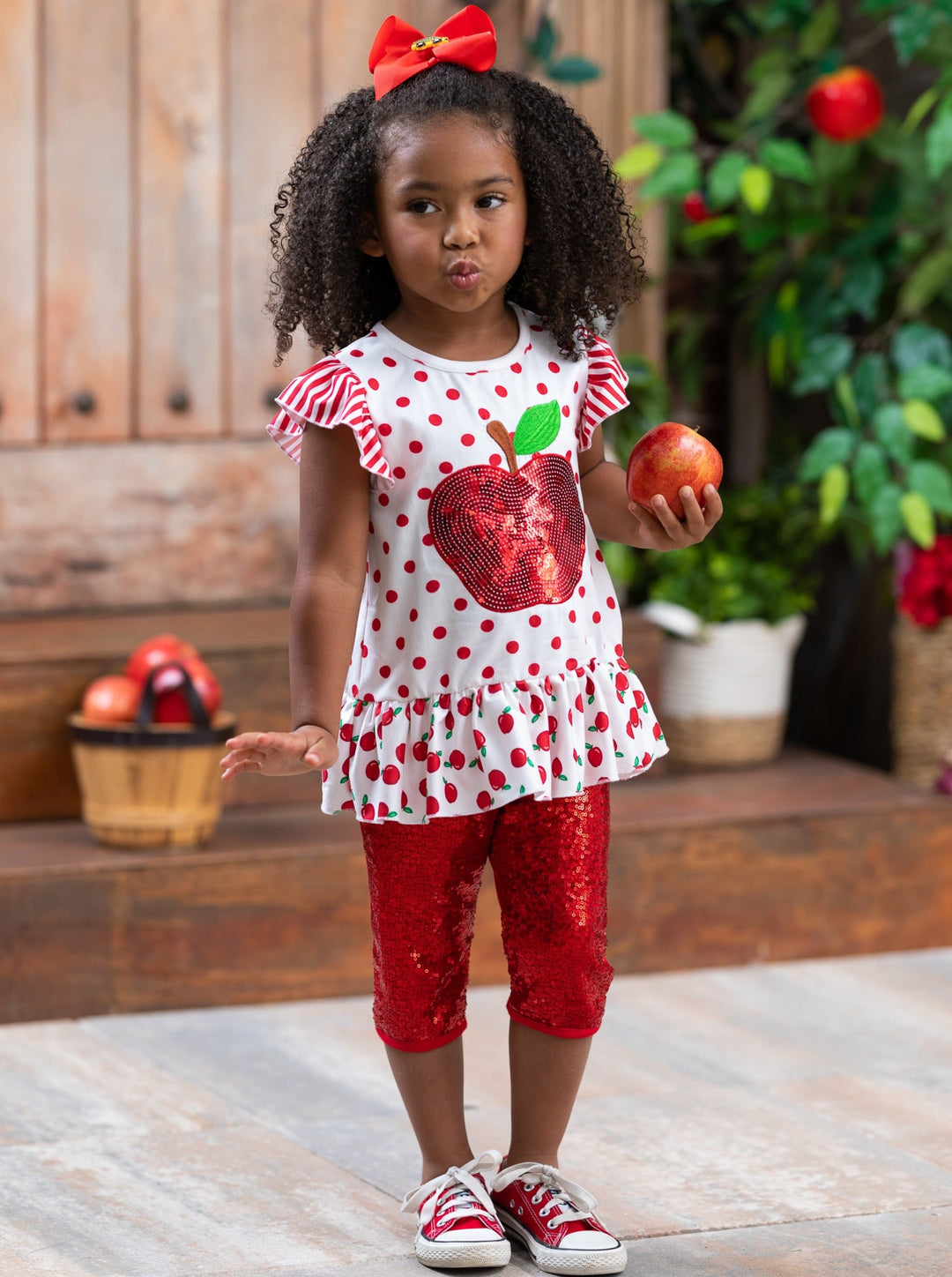 First Day of School | Sequin Apple Top & Legging Set | Mia Belle Girls