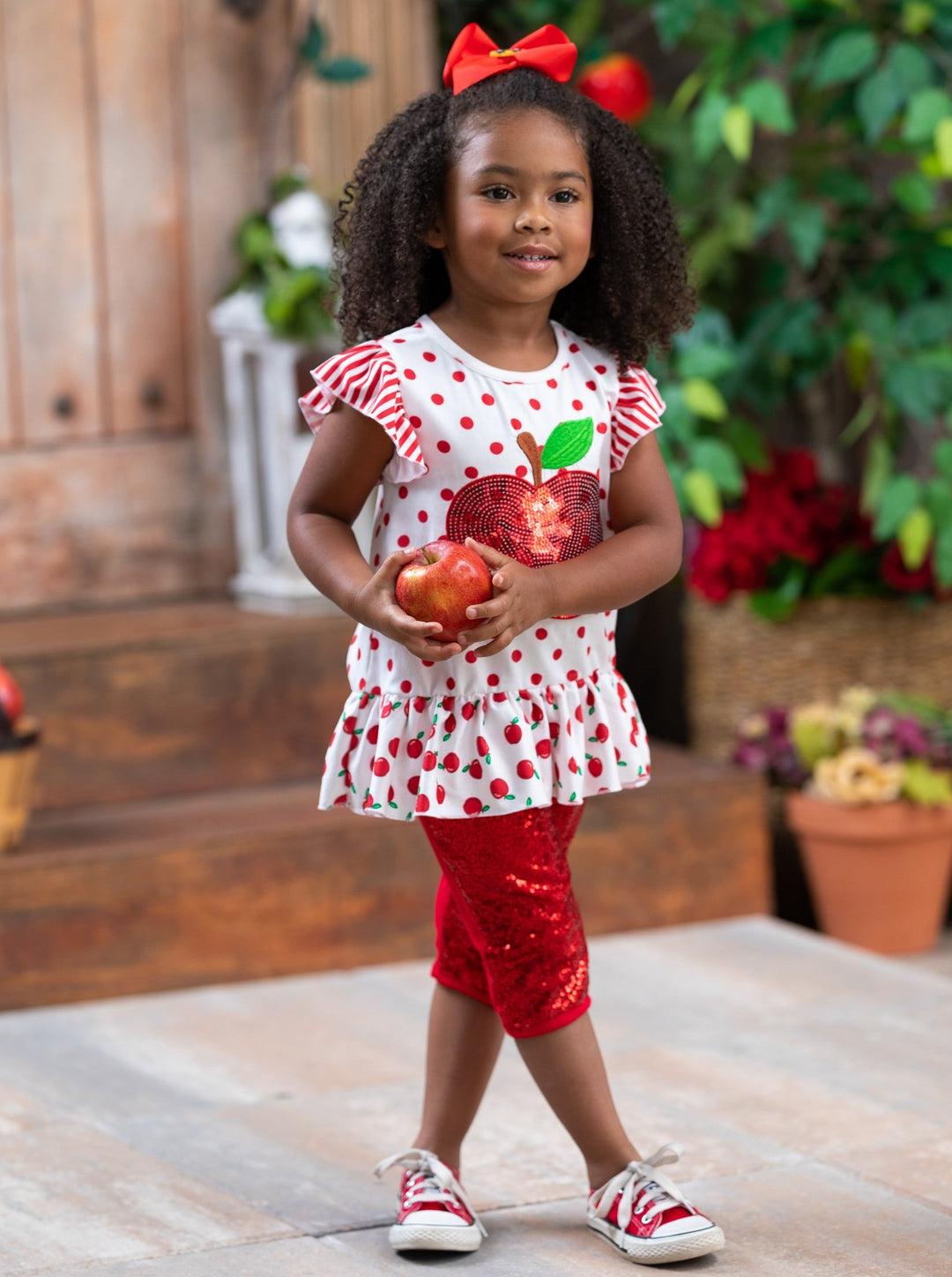 First Day of School | Sequin Apple Top & Legging Set | Mia Belle Girls