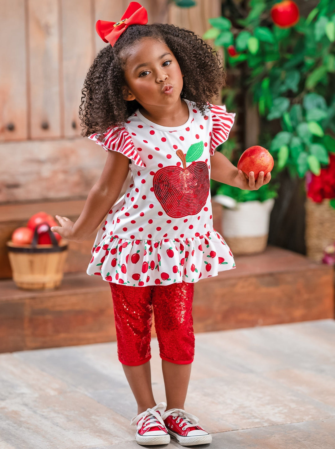 First Day of School | Sequin Apple Top & Legging Set | Mia Belle Girls