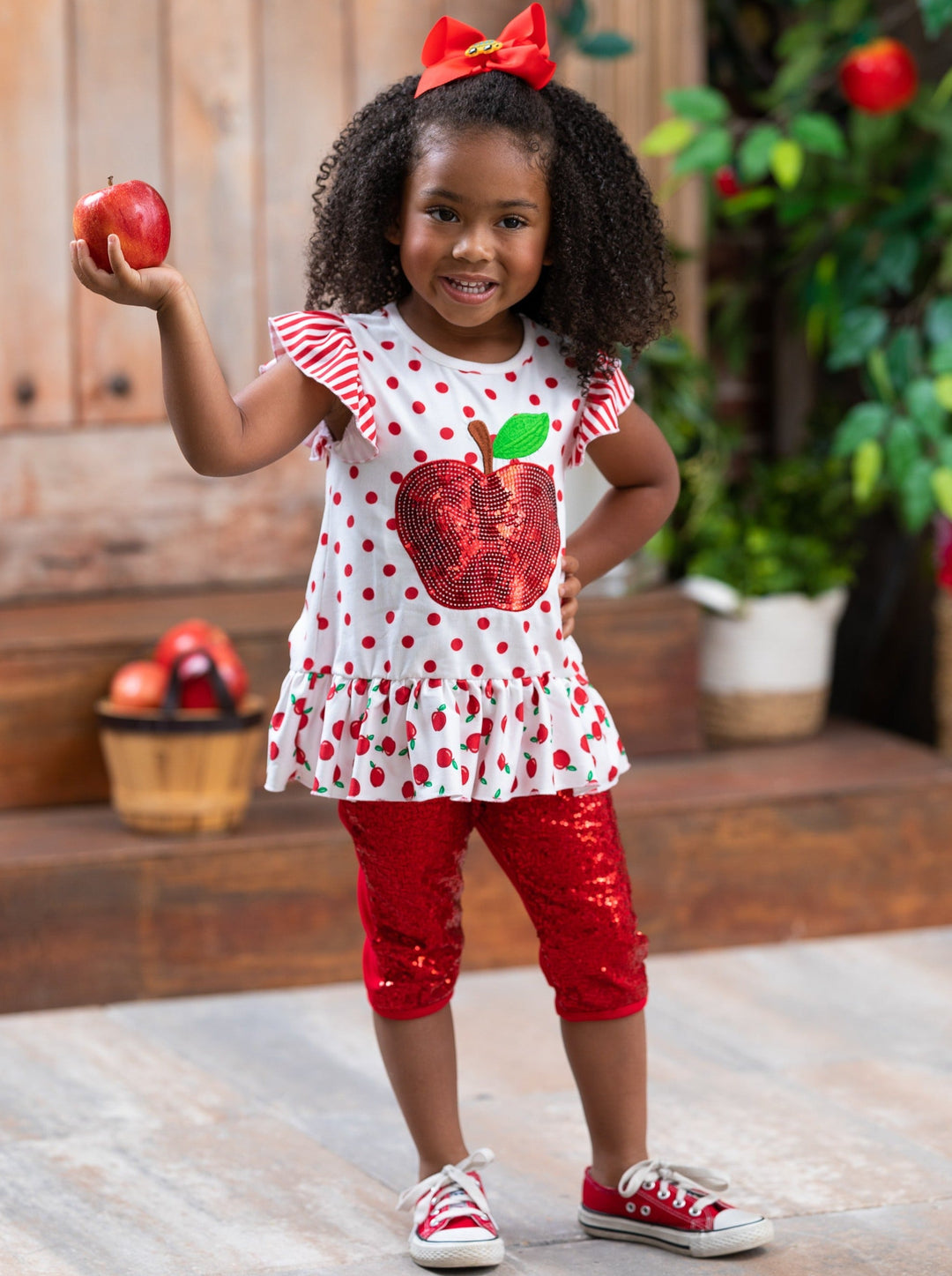 First Day of School | Sequin Apple Top & Legging Set | Mia Belle Girls