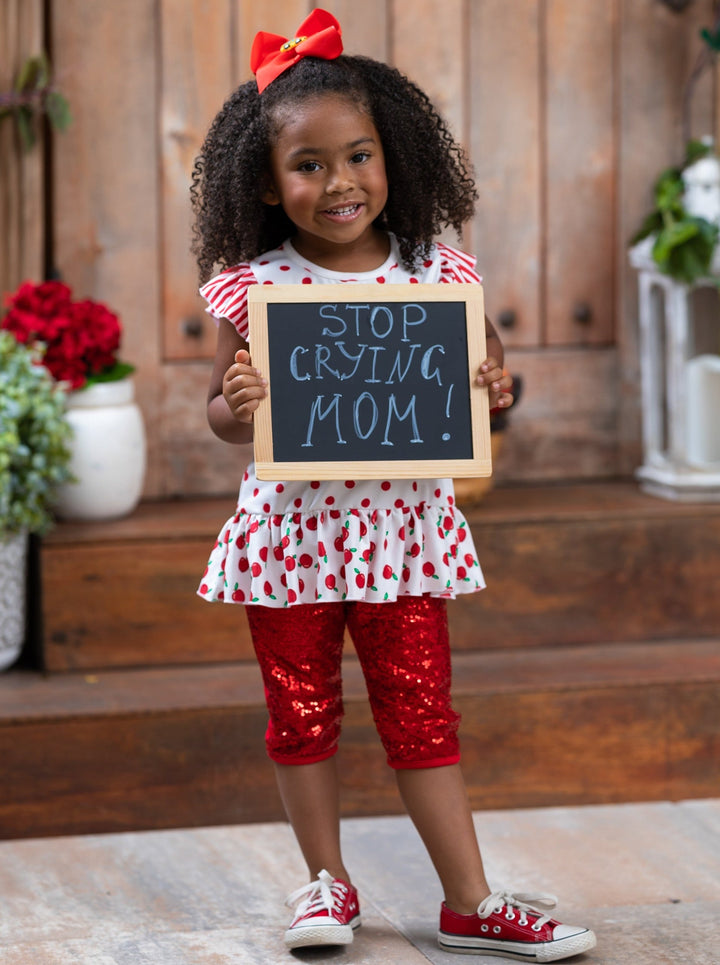 First Day of School | Sequin Apple Top & Legging Set | Mia Belle Girls