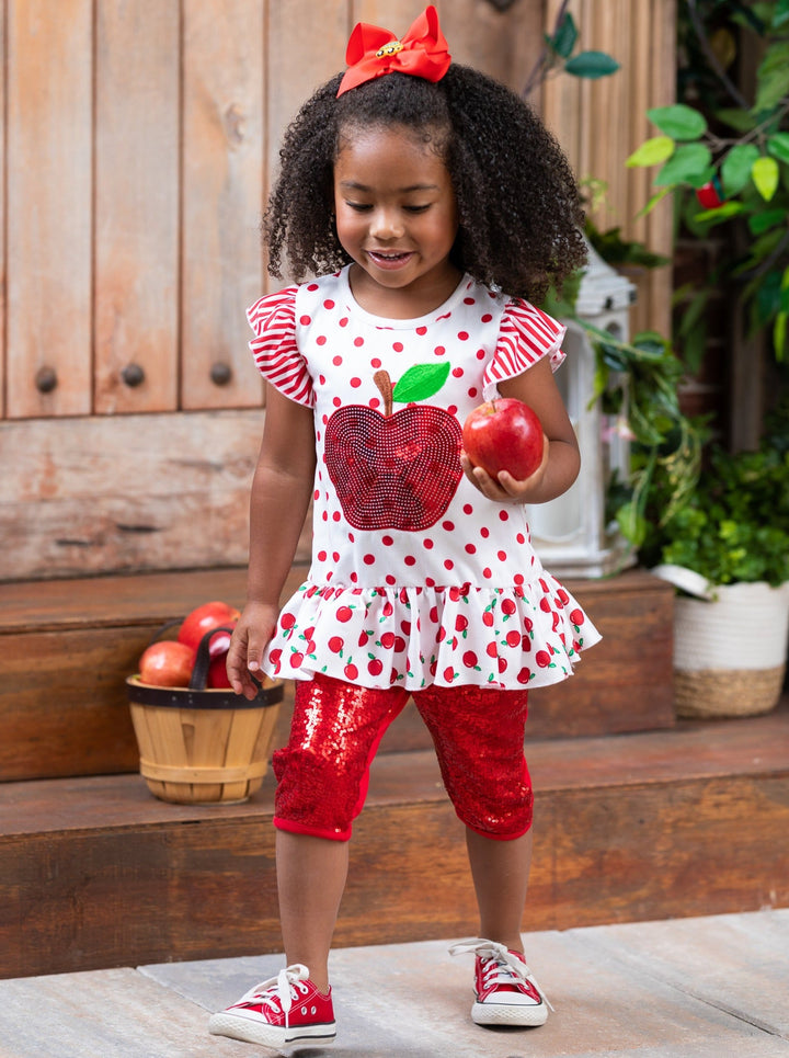 First Day of School | Sequin Apple Top & Legging Set | Mia Belle Girls