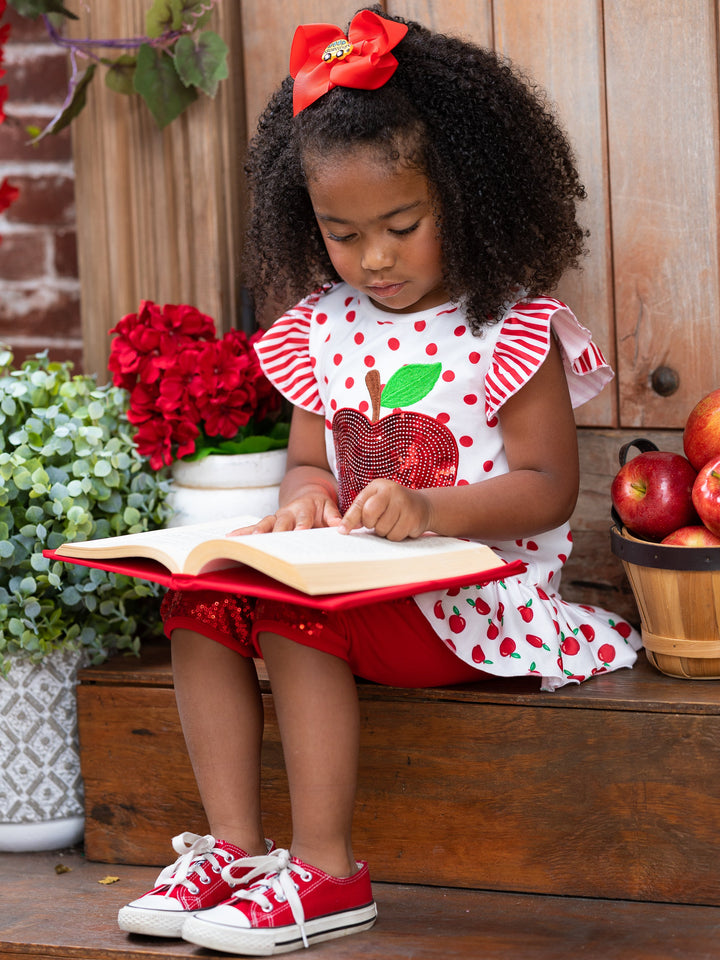 First Day of School | Sequin Apple Top & Legging Set | Mia Belle Girls