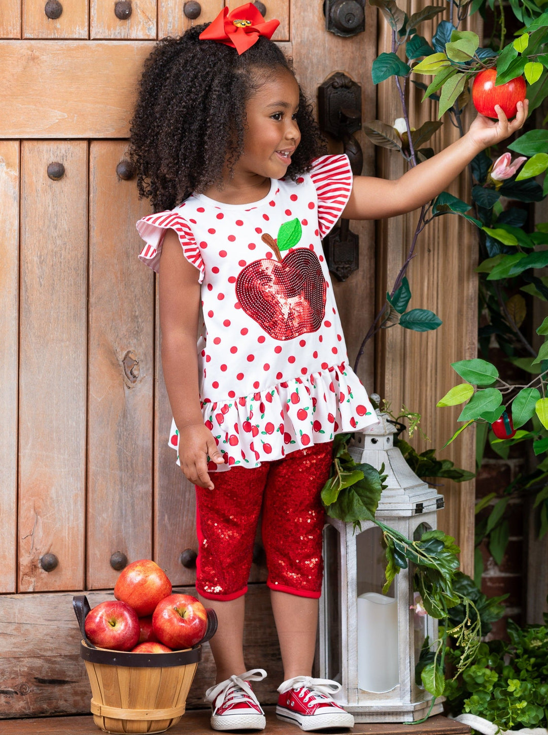 First Day of School | Sequin Apple Top & Legging Set | Mia Belle Girls