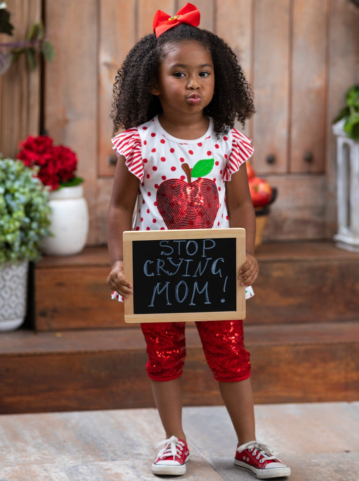 First Day of School | Sequin Apple Top & Legging Set | Mia Belle Girls