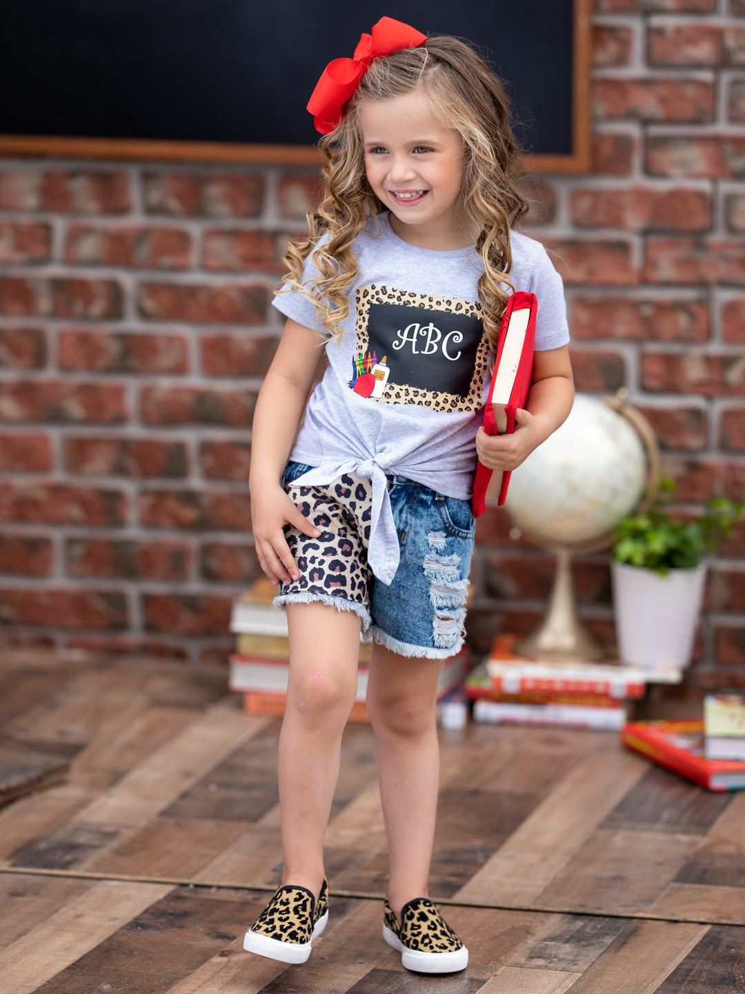 Back To School | ABC Top & Patched Denim Short Set | Mia Belle Girls