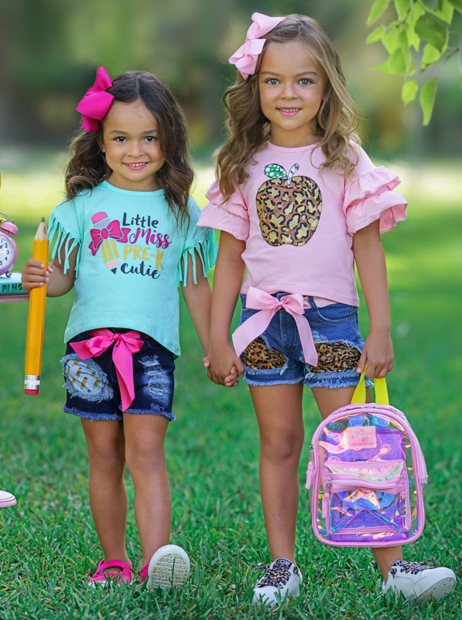 First Day of School | Little Miss Pre-K Patched Shorts Set | Mia Belle Girls