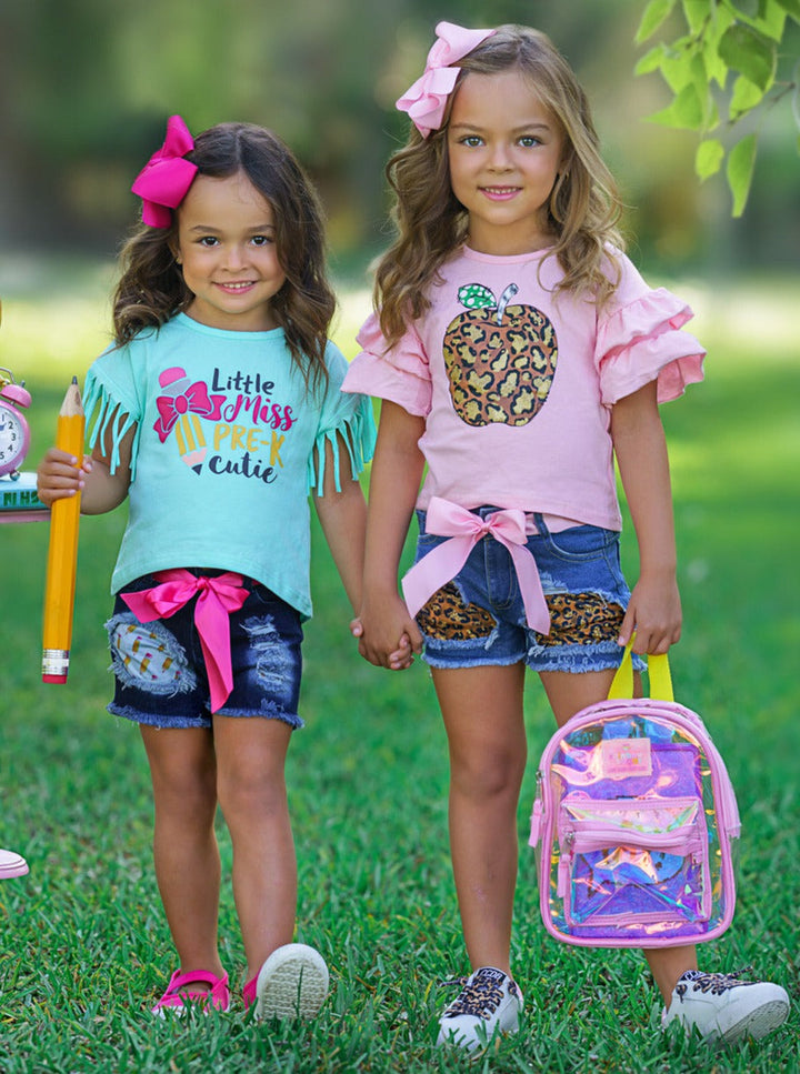 First Day of School | Little Miss Pre-K Patched Shorts Set | Mia Belle Girls